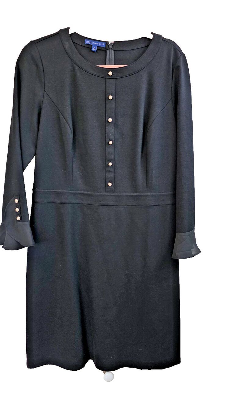 RSVP by Talbots Women's Black Sheath Ruffle Sleeve Pearl Button Dress Sz 12